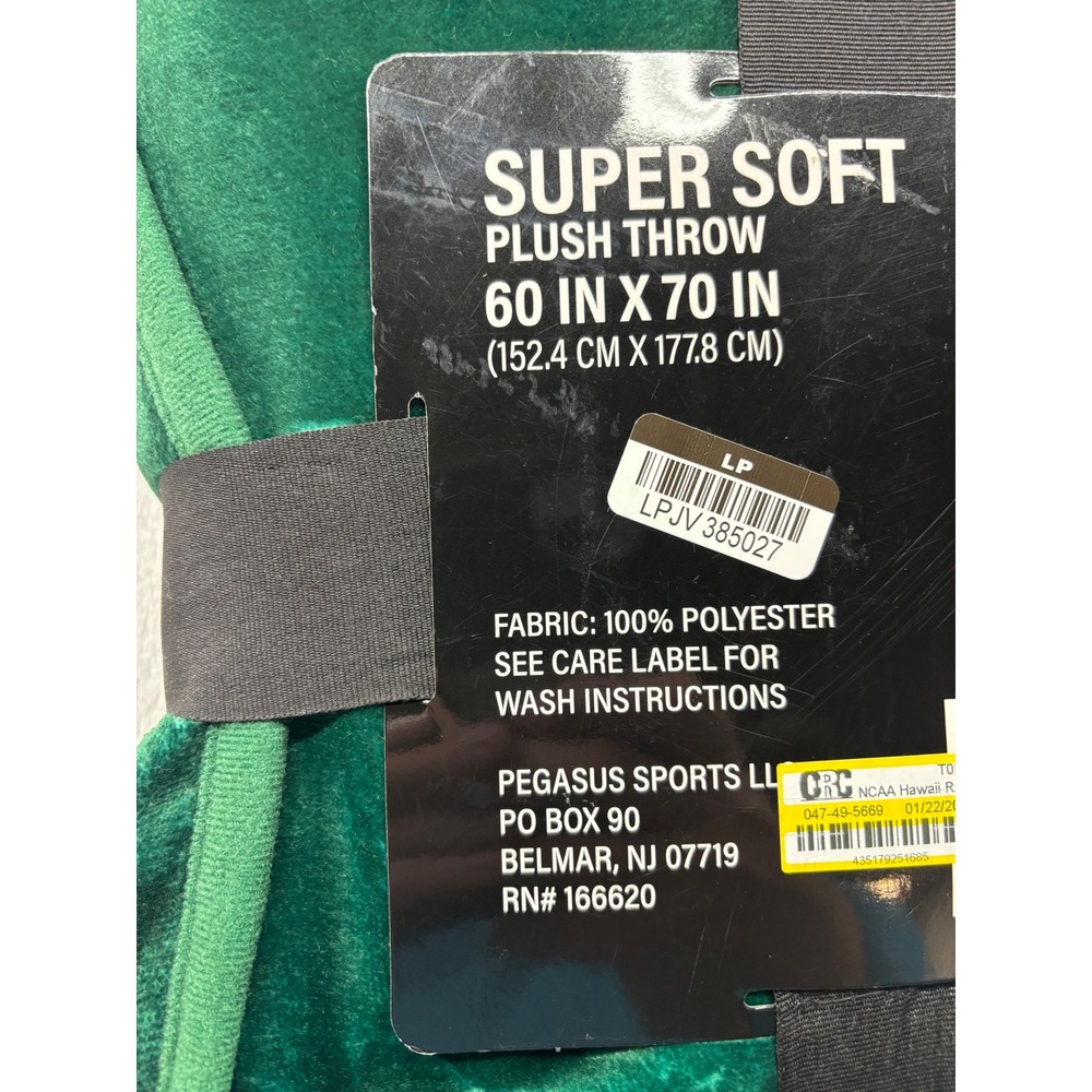 Hawaii Rainbow Warriors Super Soft Plush Throw Blanket 60x70‎ NCAA Green White - Picture 3 of 3
